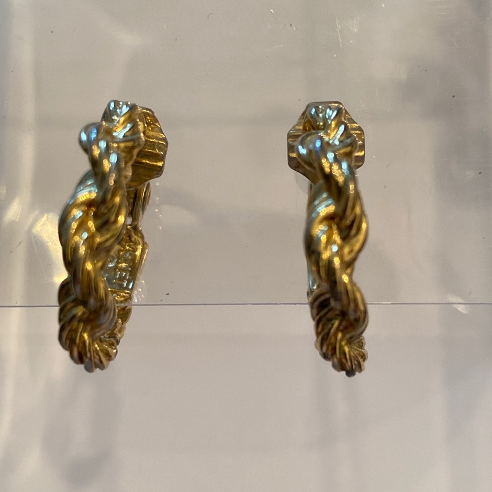 Vintage Monet twisted rope gold tone hoop clip earrings